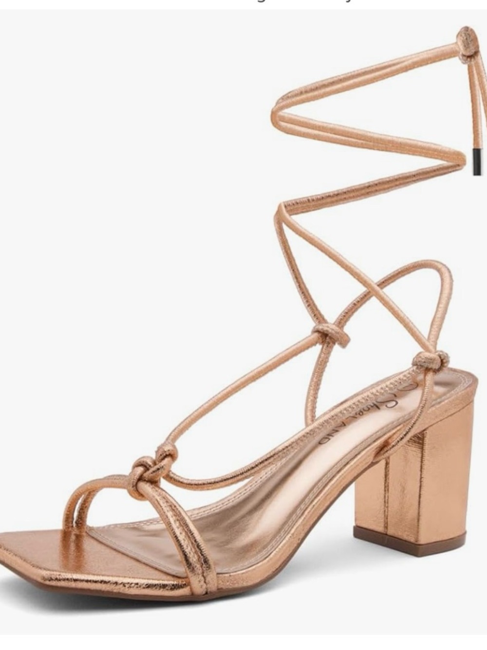 Metallic Rose Gold Strappy Block Heel Sandal